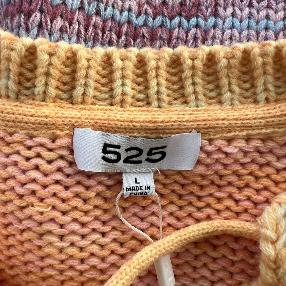 525 America Born in Brooklyn NWT Lace-Up V-Neck Rainbow Marled Knit Sweater, L - Picture 9 of 13